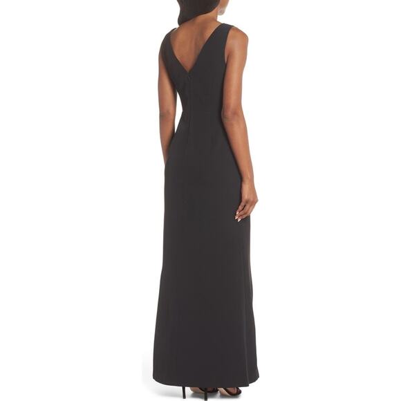 Eliza J Ruffle Front Gown Women's 4 Black Sleeveless Maxi Slit Bateau Neck NWOT - Picture 2 of 11